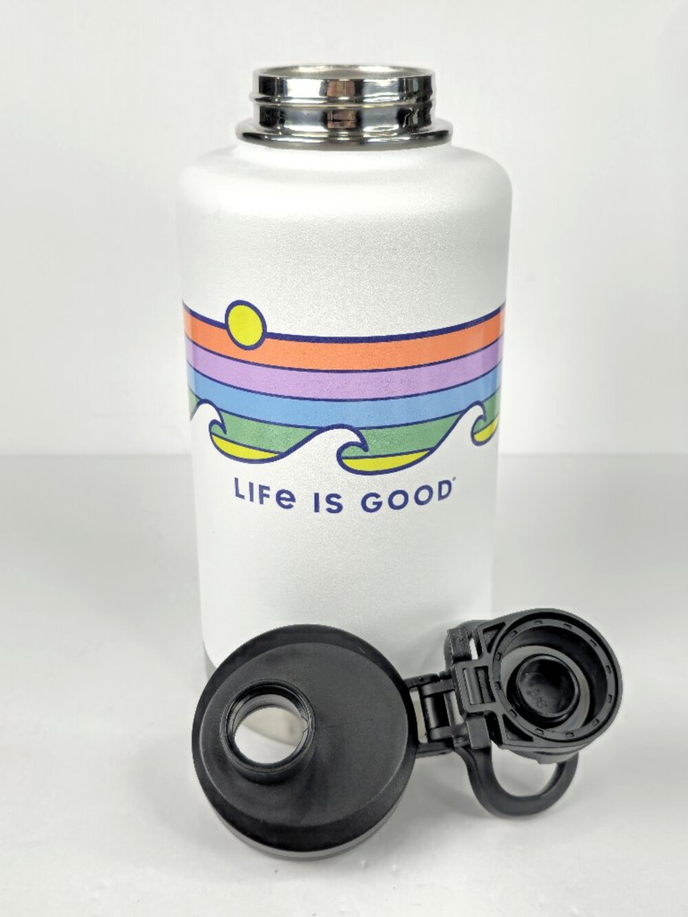 Life is Good 50oz White Waves Wide Mouth Insulated Stainless Steel Water Bottle